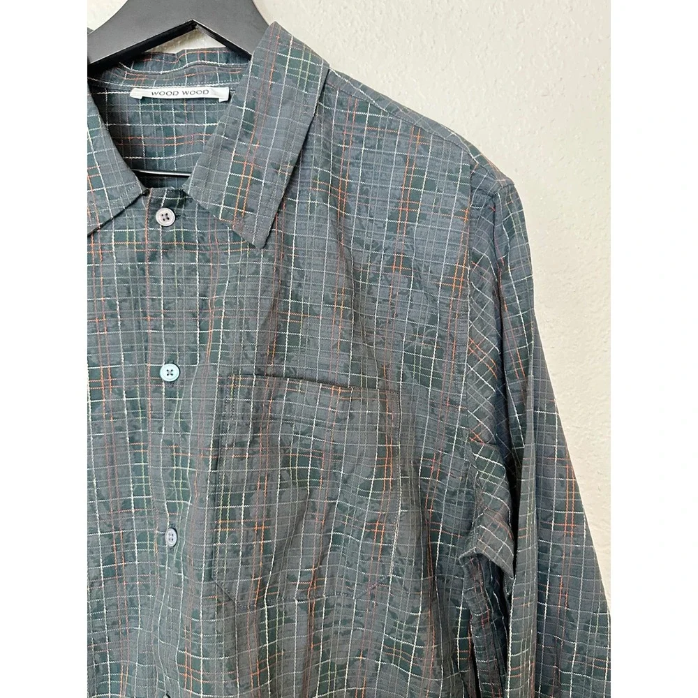 Wood‎ Wood David Swirl Grid Cotton Button-Up Shirt Mens